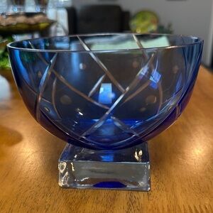 FTD Cobalt Blue Cut Crystal Pedestal Bowl. Medium size see pics